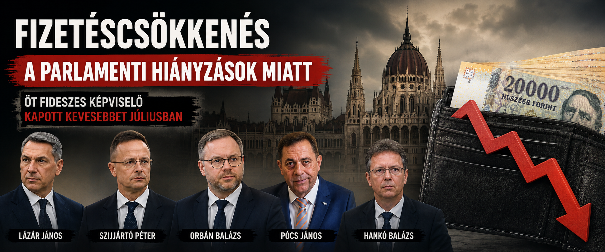 Öt fideszes képviselő fizetését is csökkentették a júliusi parlamenti hiányzások miatt